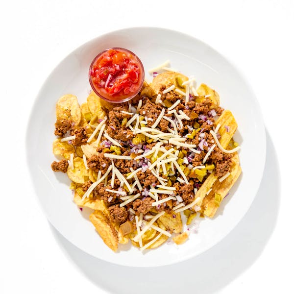 Beef Picadillo Plantain Nachos
