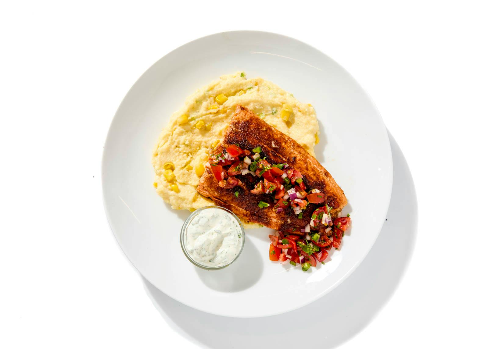 Baked Salmon with Corn Polenta