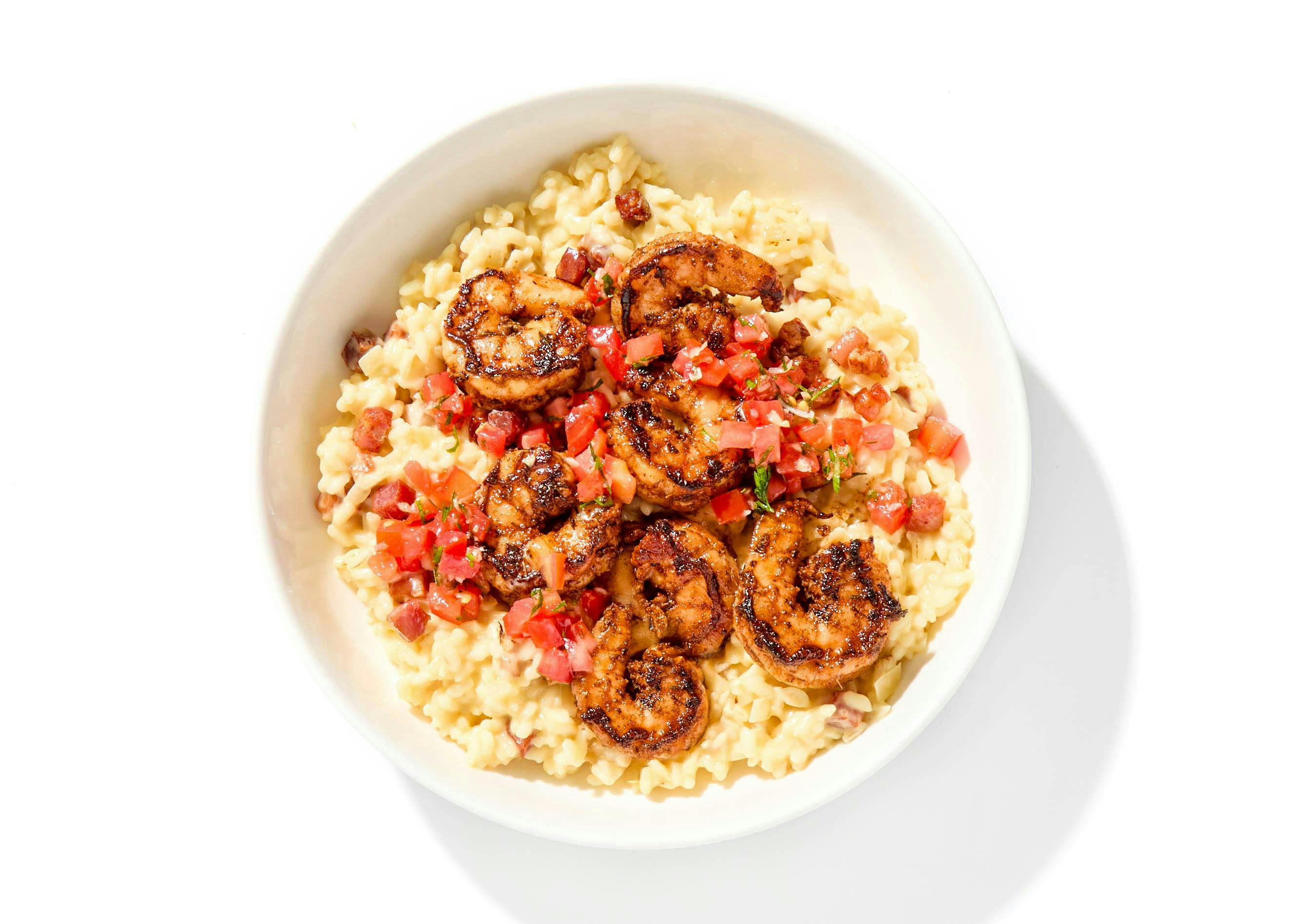 Blackened Shrimp & Cheddar-Pancetta Risotto