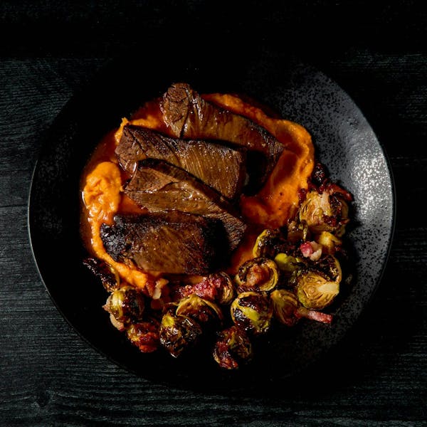 Red Wine Short Ribs with Maple Whipped Sweet Potatoes