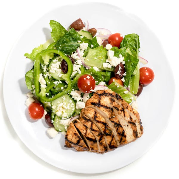 American-Style Greek Salad with Herbed Chicken Breast