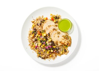 Roasted Chicken over Quinoa, Black Bean & Corn Salad