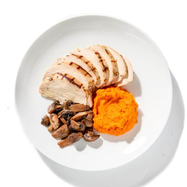 Grilled Chicken with Carrot Thyme Purée