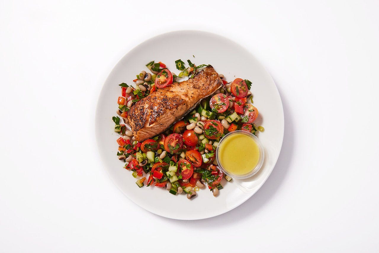 Grilled Salmon with Black Eye Peas Salad