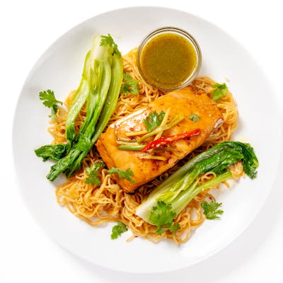 Soy-Ginger Salmon with Wonton Noodles