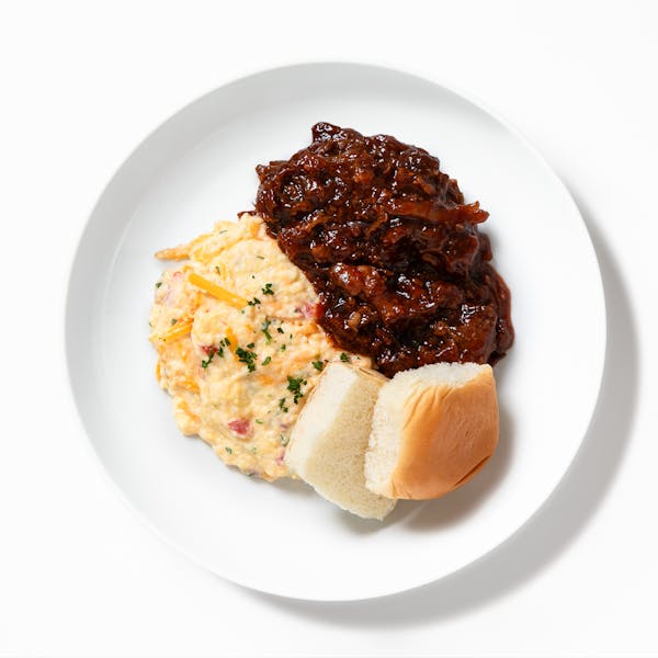 Bbq Braised Pork with cheesy red pepper polenta