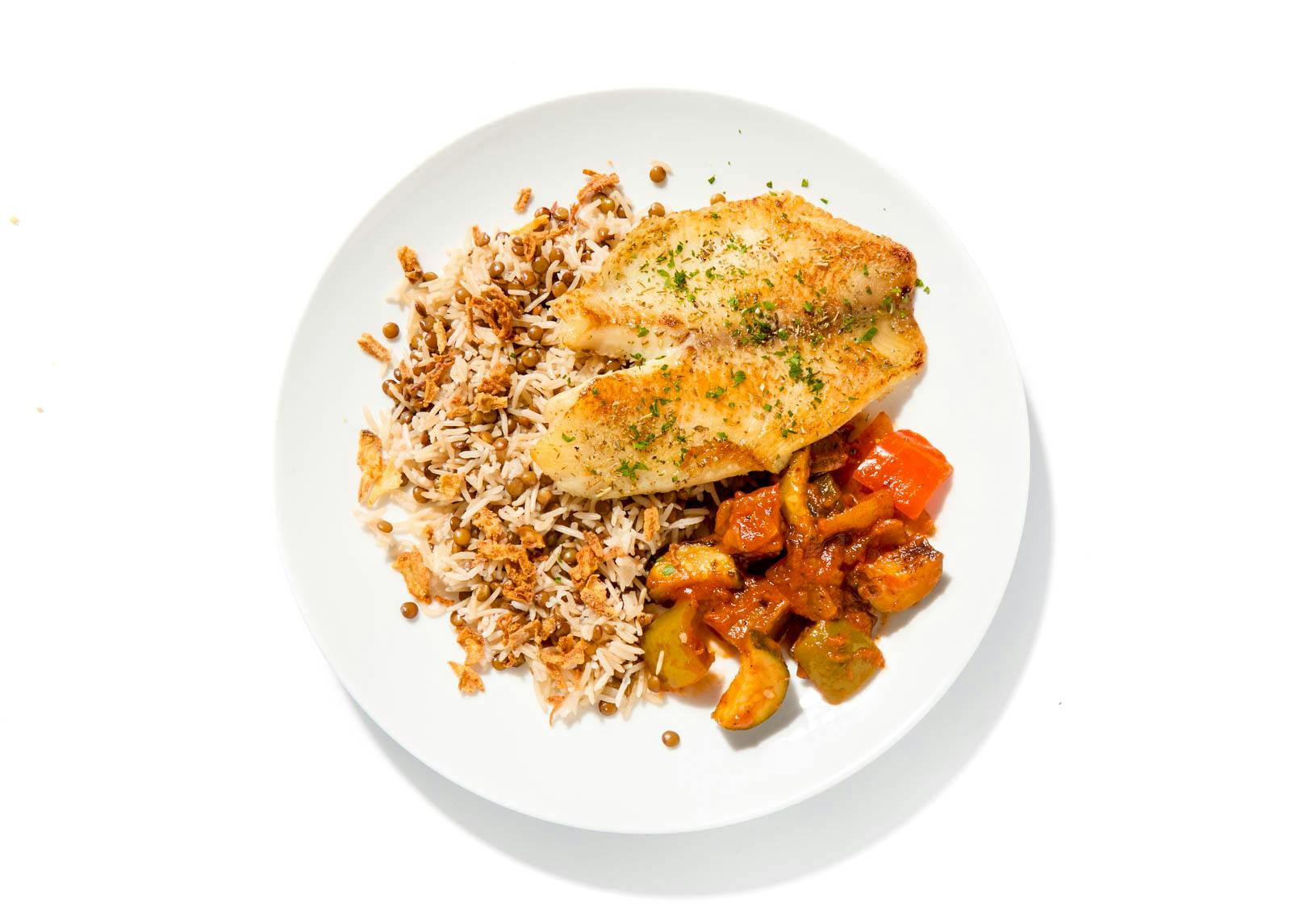 Herbed Tilapia over Vegetable Ragout