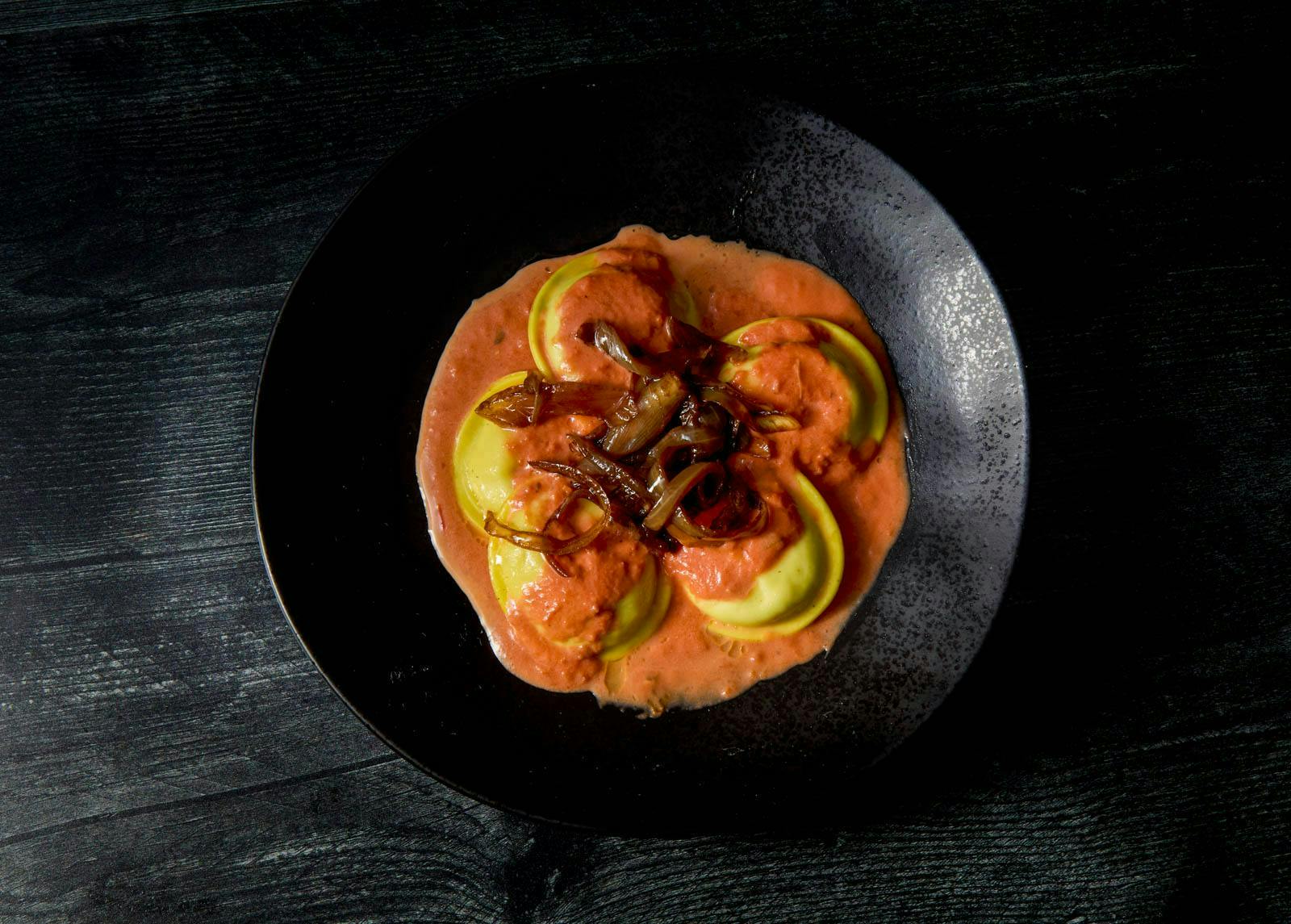 Caprese Ravioli in Tomato 'Brodo'