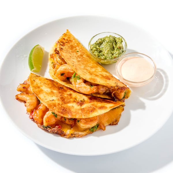 Shrimp Quesadillas with Rocoto Pepper Mayo
