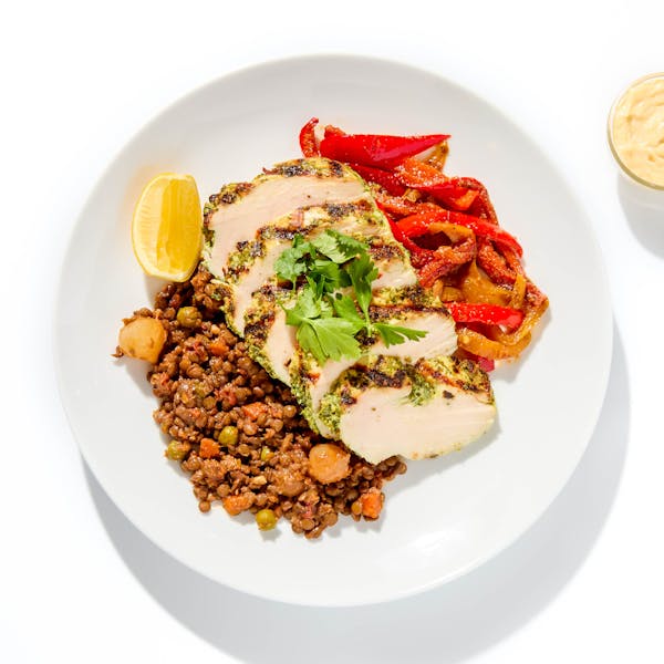 Chimichurri Chicken with Guiso de Lentejas