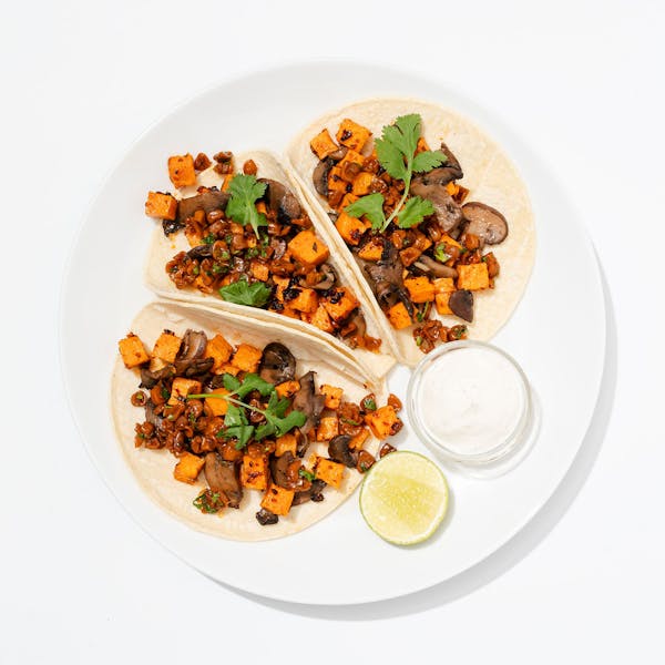 Roasted Sweet Potato & Mushroom Tacos
