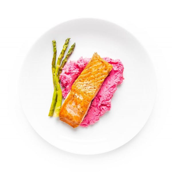 Roasted Salmon with Pink Mashed Potatoes