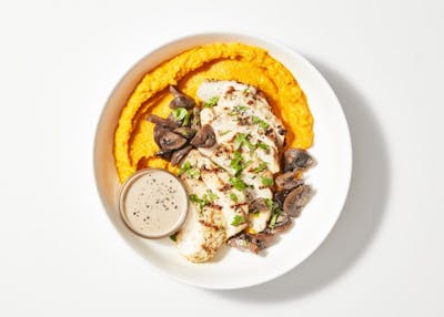 Garlic-Herb Grilled Chicken with Carrot Thyme Purée 