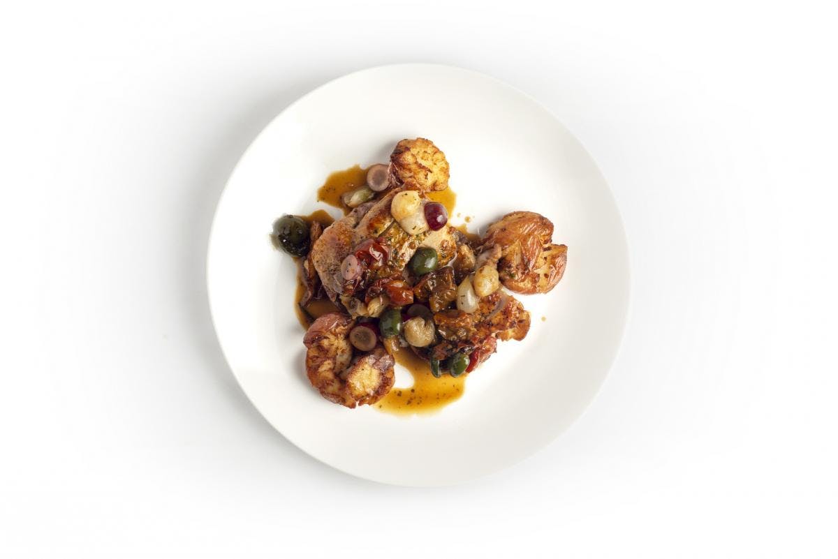 Chicken Thighs Braised with Grapes, Olives