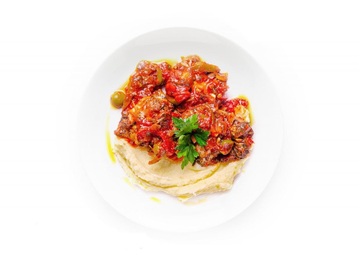 Chicken Cacciatore with Braised Tomato-Olive Sauce