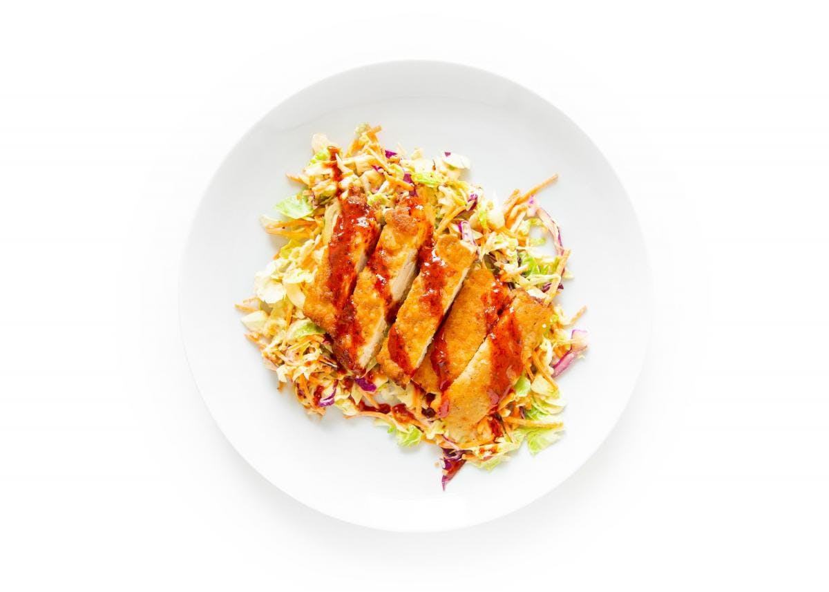 Chicken Katsu with Brussels Sprout Slaw and Hot Honey