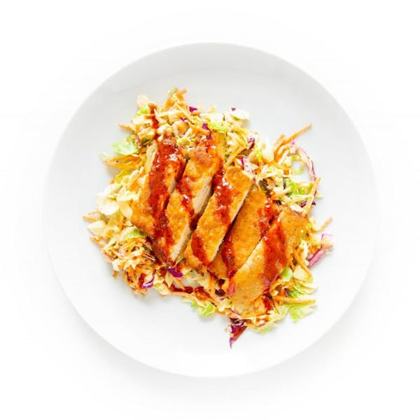 Chicken Katsu with Brussels Sprout Slaw and Hot Honey