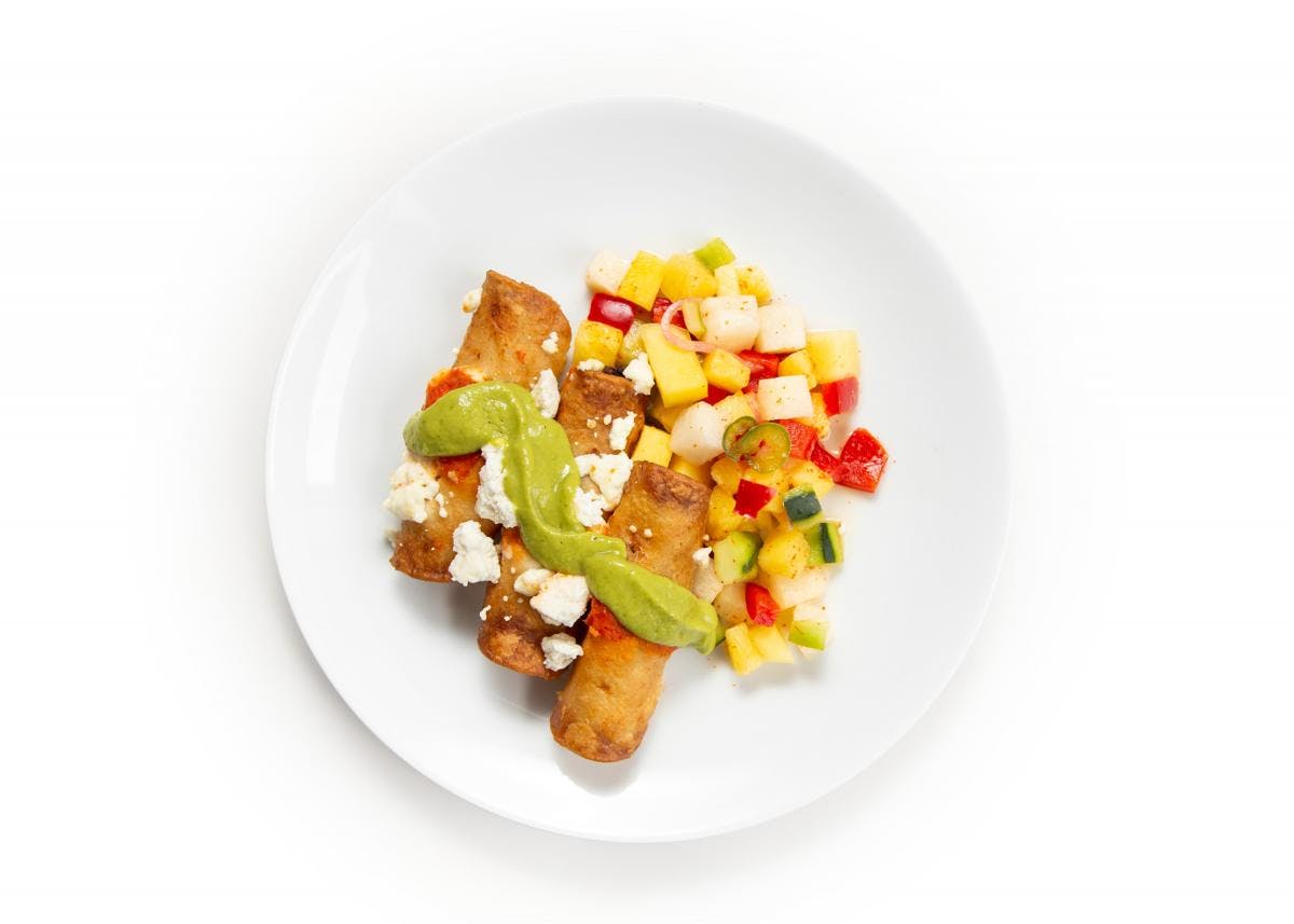 Shrimp Flautas with Jicama & Fruit Salad