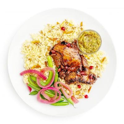 Pomegranate Chicken over Almond Couscous