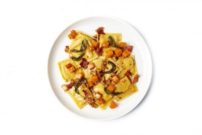 Butternut Squash Ravioli with Candied Bacon